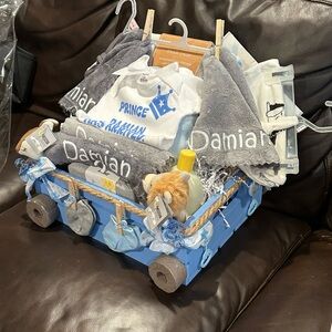 Blue and Gray Baby Gift Basket